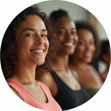 Group of people smiling after a yoga class